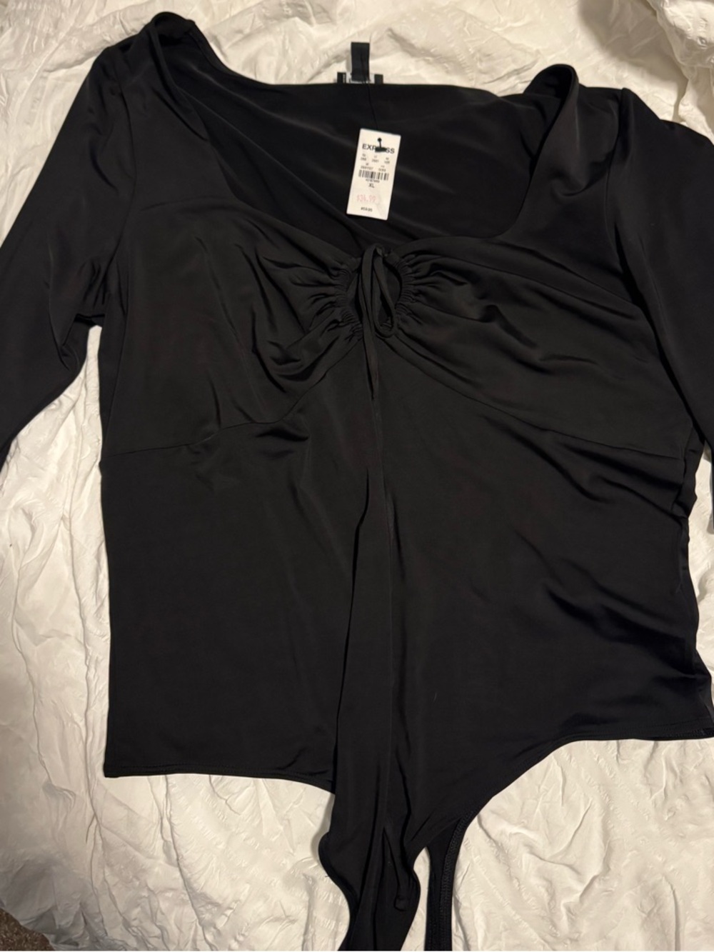 Express Black Long-Sleeve Tie-Front Bodysuit